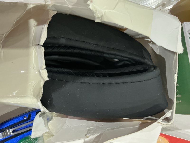 Condition photo showing As Is for ouzorp car steering wheel cover, microfiber leather steering wheel covers with anti-slip lining, universal 14.5-15 inchs black with red line black with red line?size[14.5"-15"]