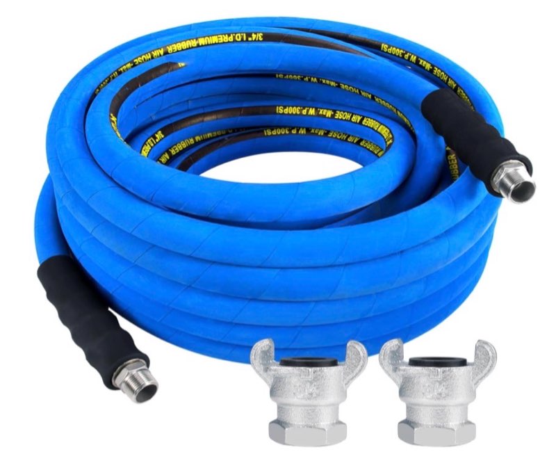 3/4 inch Air Hose 100FT Include 2 Pcs Chicago Connectors, Industrial Compressor Air Hose 100% Rubber