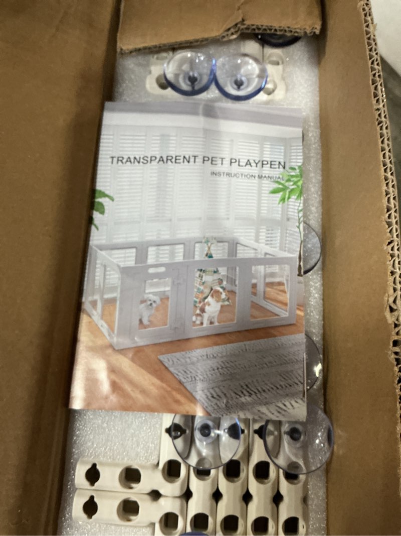 Condition photo showing New/Like New for Clear Acrylic Dog Playpen with Door,23.6" Puppy Playpen,Easy Assemble Pet Fence,8-Panel for Puppies/Small Dog Play Pen Indoor (White-8, 23.6 Inch-H, 8 Panel) White-8 8 Panel 23.6 Inch-H