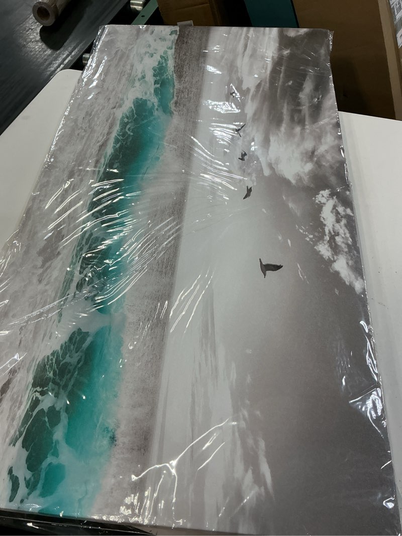 Condition photo showing New/Like New for yearainn large ocean canvas wall art for living room wall decor teal sea wave canvas prints artwork seagull birds canvas pictures for bedroom home office wall decorations ready to hang 20" x 40" teal ocean 40"l x 20"w