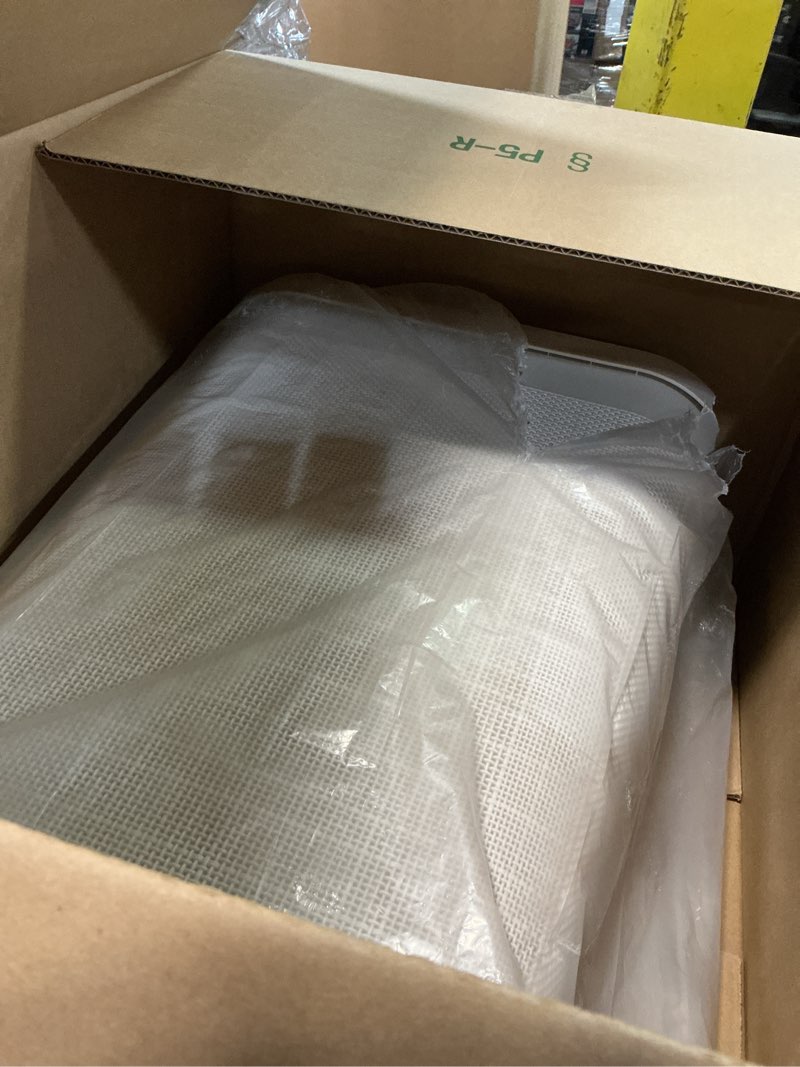 Condition photo showing As Is for Mind Reader Slim Laundry Hamper with Lid, 40L Clothes Basket, Linen Design, Plastic, Ivory