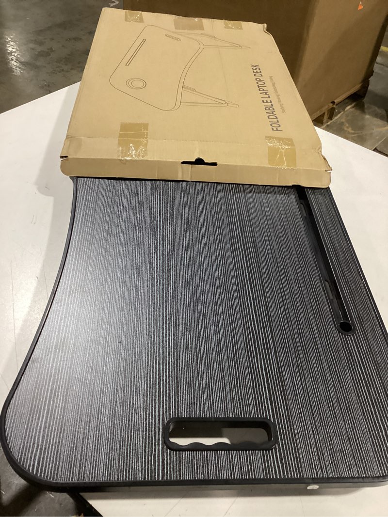 Condition photo showing As Is for Laptop Bed Desk, Foldable Lap Desk, Portable Lap Table, Laptop Stand with Cup Holder & Tablet Slot & Lifting Handle for Working Writing Drawing & Eating - Black