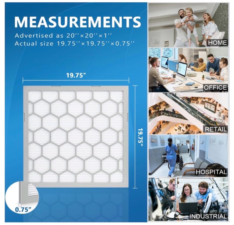 olitair 20x20x1 merv 8 air filter,ac furnace air filter,reusable abs plastic frame (actual size: 19 