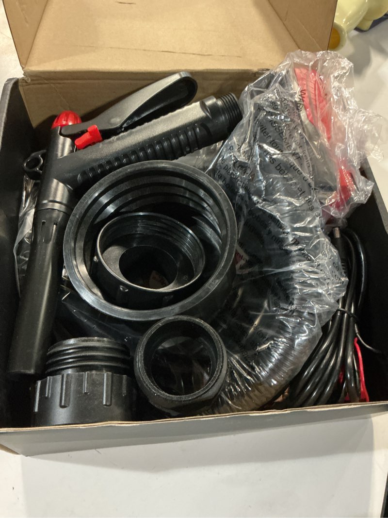 Condition photo showing Good Condition for 3.8 gpm fuel transfer pump, 12v battery clip & aa powered, 51" hose with 4 adapters, portable cordless gas diesel kerosene pump for cars, boats, lawn mowers, generators