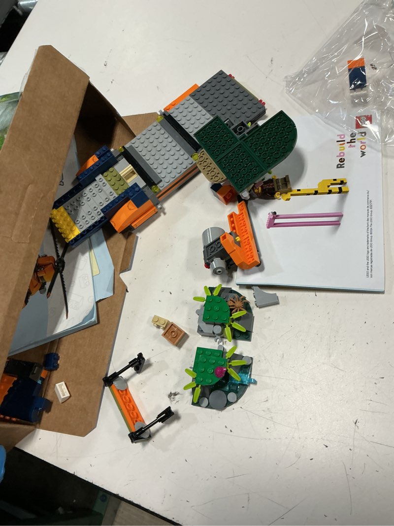 Condition photo showing As Is for lego city jungle explorer helicopter toy at base camp - kids toy adventure building set for boys & girls, ages 8+ - with 5 minifigures & gorilla figures - gift ideas for birthdays - 60437