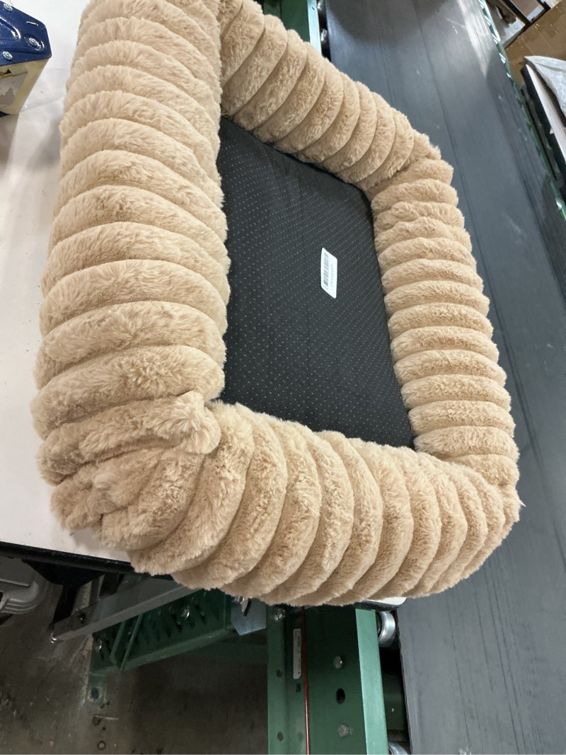 Condition photo showing As Is for FURTIME Dog Bed for Small Medium Dog, Washable Orthopedic Pet Bed with Removable Cover, Rectangle Soft Calming Sleeping Puppy Bed Durable Pet Cuddler with Anti-Slip Bottom, Beige, M (25"x21"x7") M (25"x21"x7") Beige