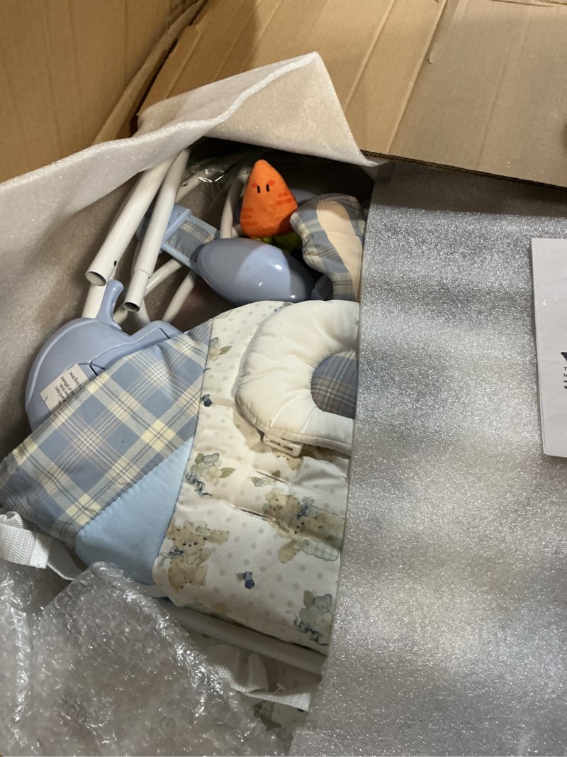 Condition photo showing As Is for portable baby swing for infants, compact & foldable infant swing with 5-speed swing,music, timer, cushioned seat, battery operated, 0-9 months 6-20 lbs,sg2401 blue