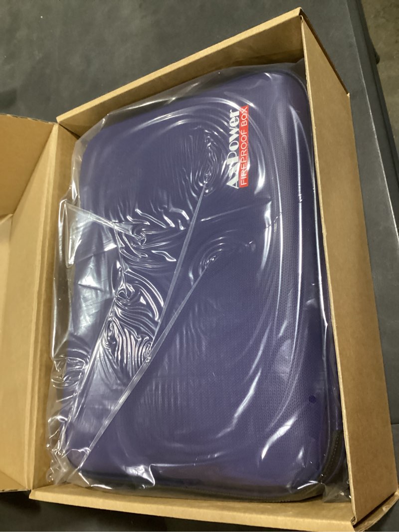 Condition photo showing New/Like New for Fireproof Document Storage Box Hard Case With Lock, Multi-Layer Fire Proof Water Resistant Safe Box File Organizer Bag With Small Money Bag for Important Documents Passport Certificates Laptop (Blue)