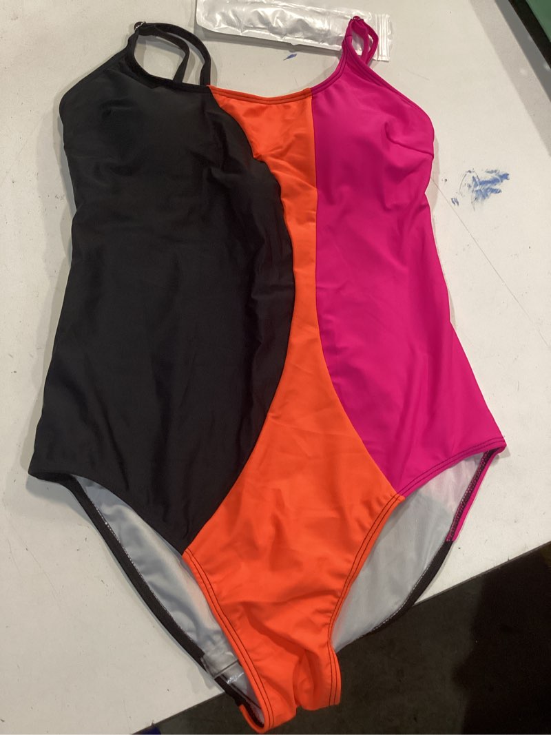 Condition photo showing As Is for BMJL Womens One Piece Swimsuit Sports Full Coverage Bathing Suit Color Block Slimming Tummy Control Swimming Suits Medium Black