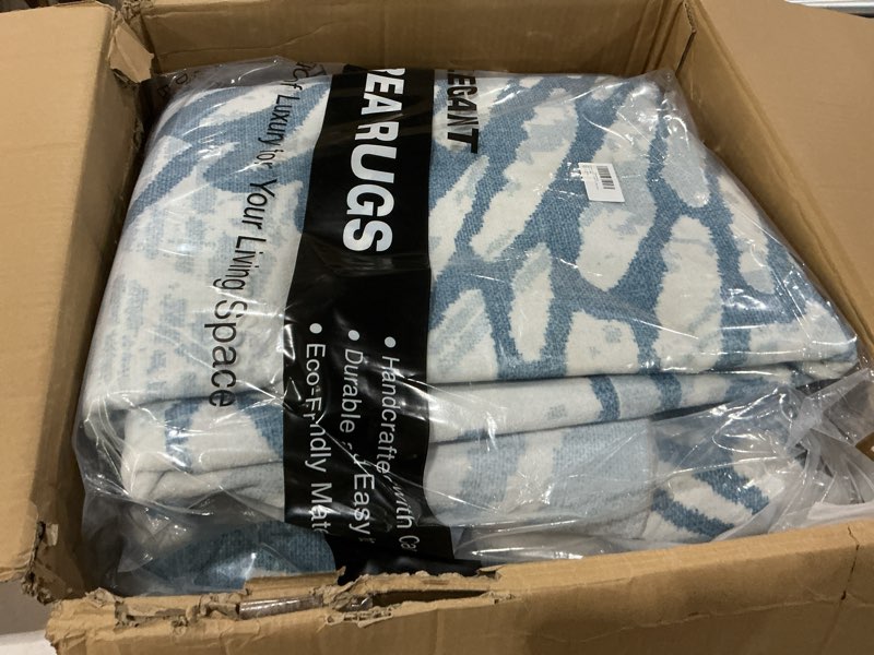 Condition photo showing New/Like New for witshock 10x14 washable rug for living room,modern floral distress print pattern area rugs,stain resistant with non slip backing carpet for dining room,bedroom & home decor,blue/light blue 10' x 14' (rectangular) blue