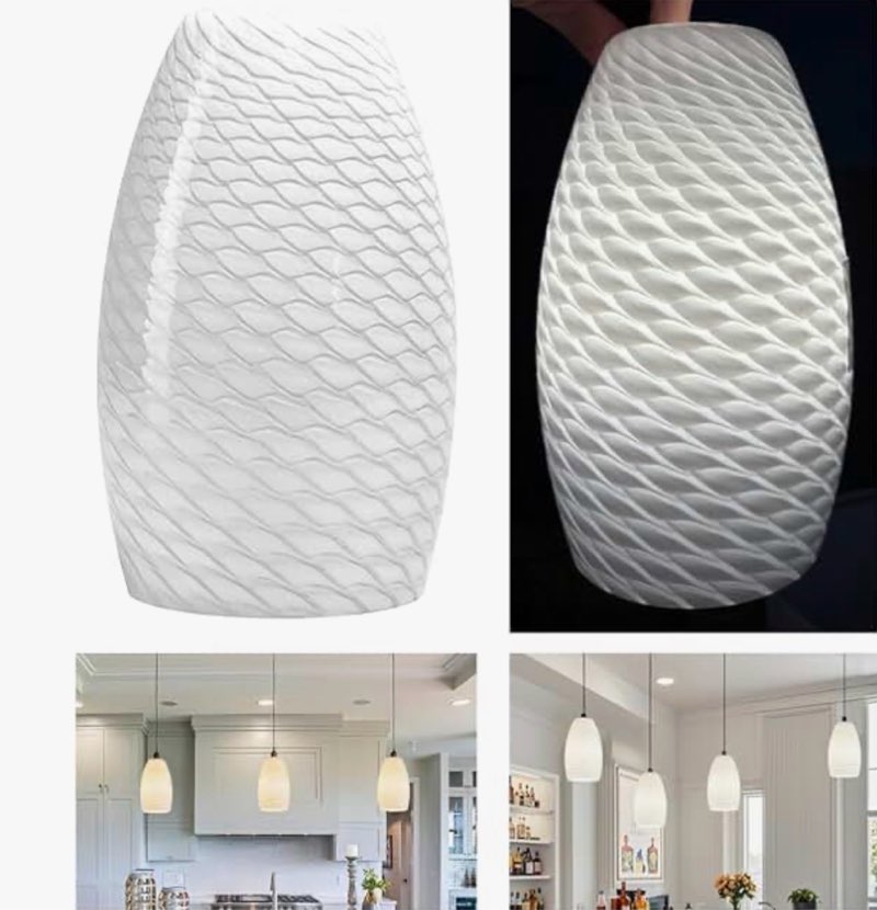 go&so 2-pack milky-white ripple oval glass lamp shades - hand-blown art glass pendant light fixture,