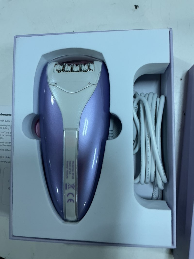 Condition photo showing As Is for epilator for women, silent facial hair removal device, smooth glide tech 2 speeds & 36 tweezers gentle efficient hair removal cordless epilators for face legs arms armpit bikini purple