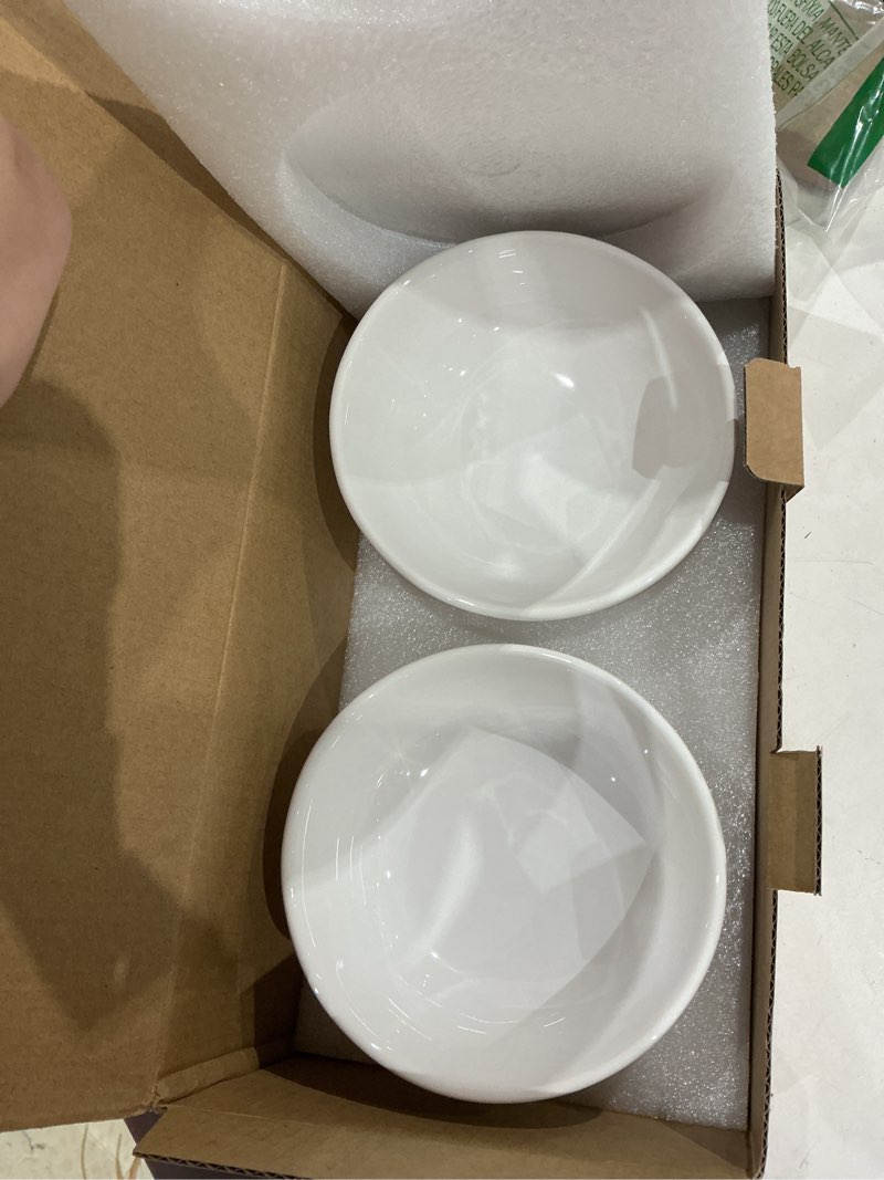 Condition photo showing Good Condition for loejan elevated cat food bowl, 5 oz ceramic raised and tilted water bowl, anti vomiting and protect pets' spines dishes for small dog, fat faced cat, kitten (white, 2 pack) white 5 oz - 2 pack
