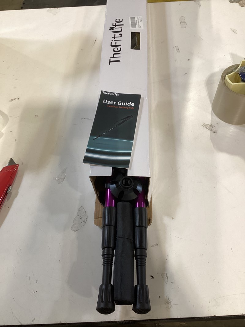 Condition photo showing New/Like New for TheFitLife Nordic Walking Trekking Poles - 2 Sticks with Anti-Shock and Quick Lock System, Telescopic, Collapsible, Ultralight for Hiking, Camping, Mountaining, Backpacking, Walking, Trekking Purple