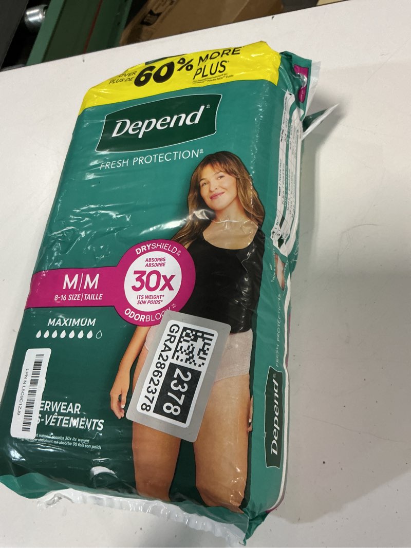 Condition photo showing New/Like New for Depend Fresh Protection Adult Diapers, Incontinence & Postpartum Bladder Leak Underwear for Women, Disposable, Maximum, Medium, Blush, 30 Count, Packaging May Vary Medium 30