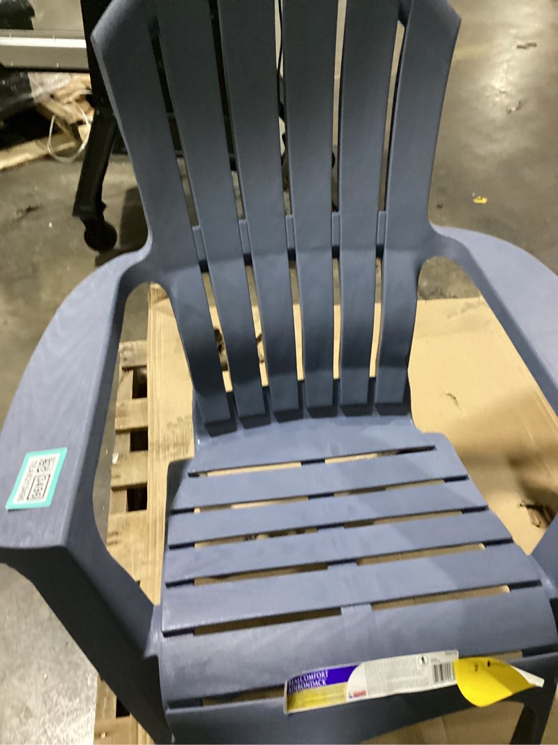 Condition photo showing As Is for adams realcomfort deluxe bluestone polypropylene frame adirondack chair
