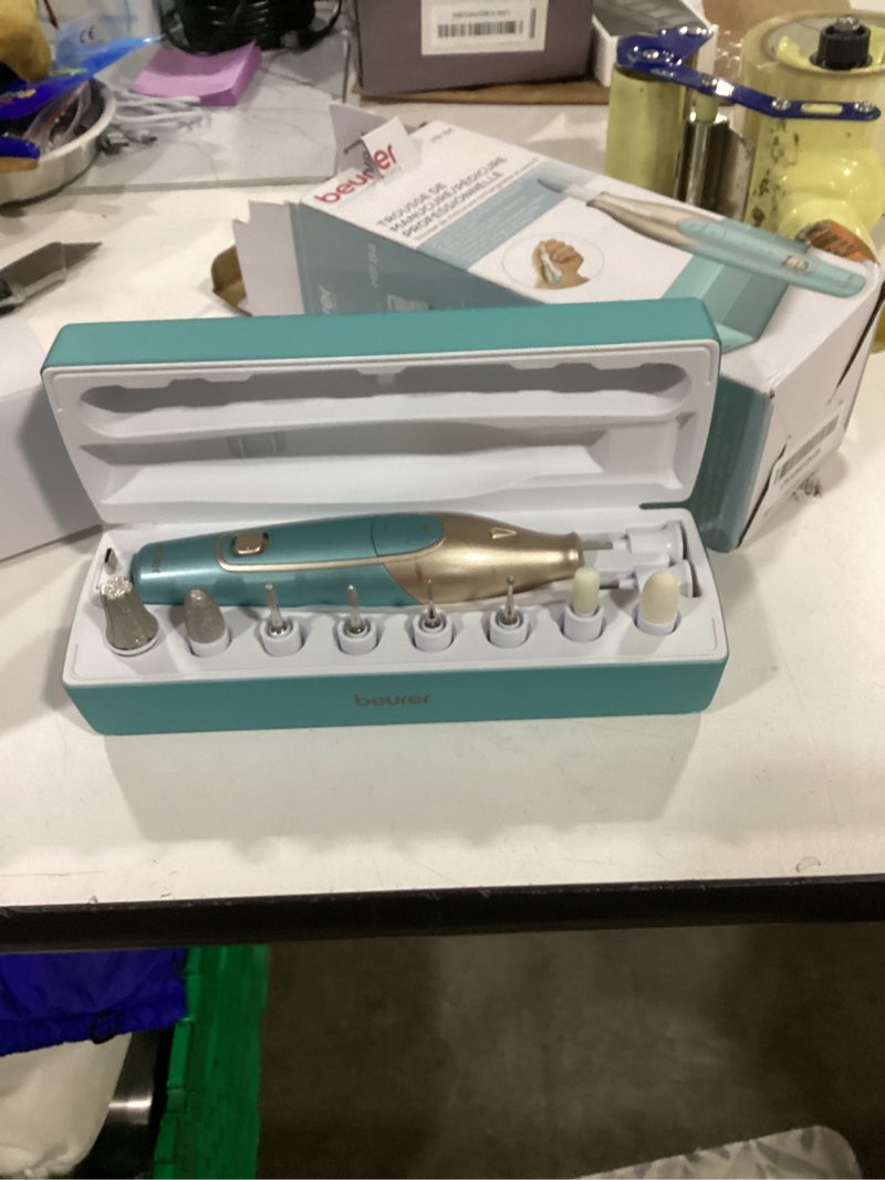 Condition photo showing New/Like New for Beurer MP84 Professional Manicure & Pedicure Nail Drill Kit, 14-Piece Cordless Electric Nail File with 10 Attachments, LED Light, Adjustable Speed, Charging Storage Case Cordless with Charging Case