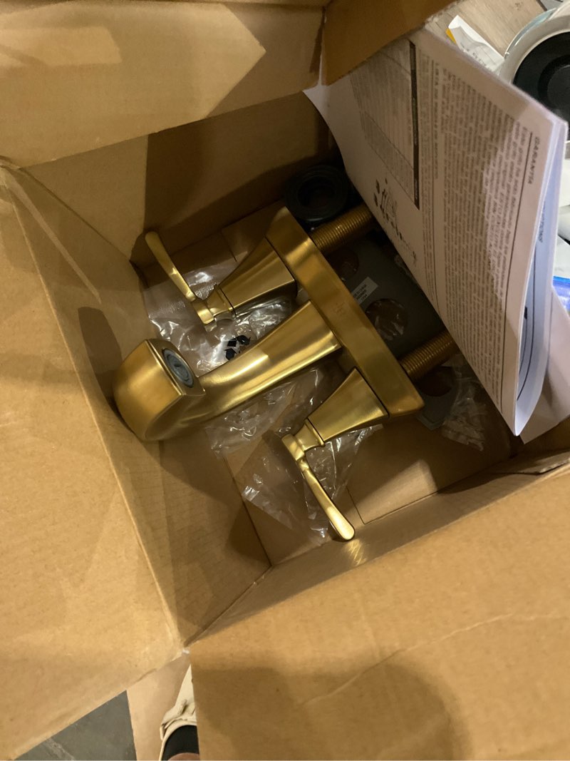 Condition photo showing As Is for allen + roth chesler brushed gold 4-in centerset 2-handle faucet