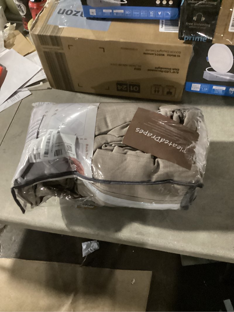 Condition photo showing Good Condition for 100% Blackout Linen 96 Inch Curtains 2 Panel Set for Bedroom, Modern Pinch Pleated Natural Linen Off Beige White Insulated Heavy Curtain 40 x 96 Inches Length Sliding Glass Door Room Darkening Drapes Beige White 40"W x 96"L (Pack of 2)