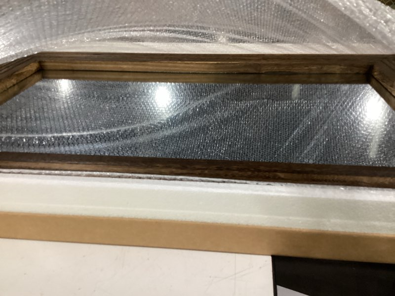 Condition photo showing New/Like New for yoshoot hand-made wooden spliced wall mirror for bathroom, rustic farmhouse vanity mirror, décor wall art, solid wood frame, vertical or horizontal hanging 40"l x 26"w spliced brown