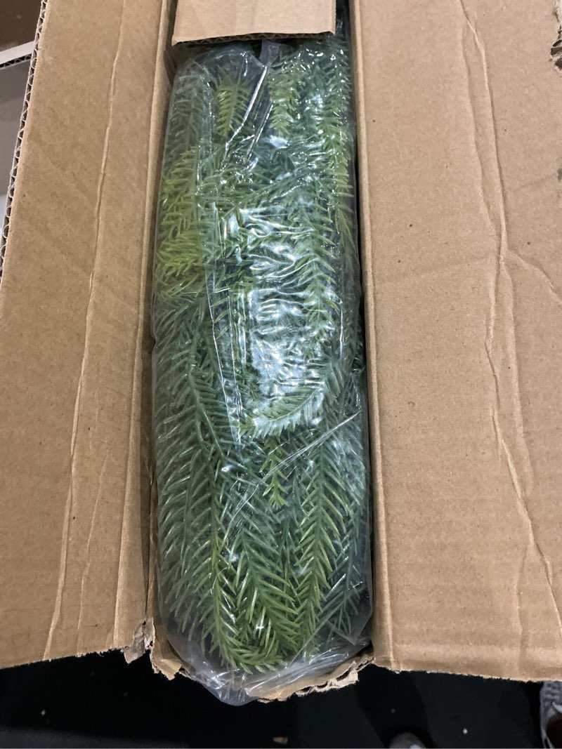 Condition photo showing Good Condition for 9ft christmas garlands norfolk pine garland, real touch artificial winter pine garland, green artificial greenery garlands for wall, mantle, table, indoor, outdoor christmas decorations