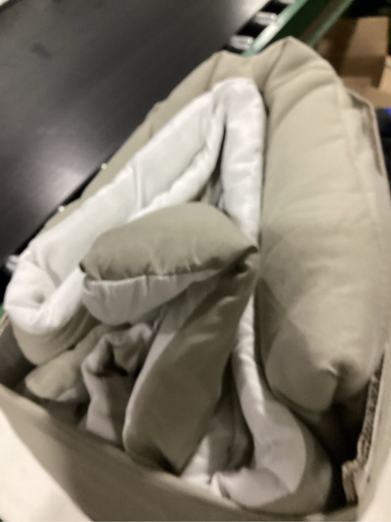 Condition photo showing As Is for mainstays all in one reversible comforter and sheet set- 5 piece, twin, beige palm