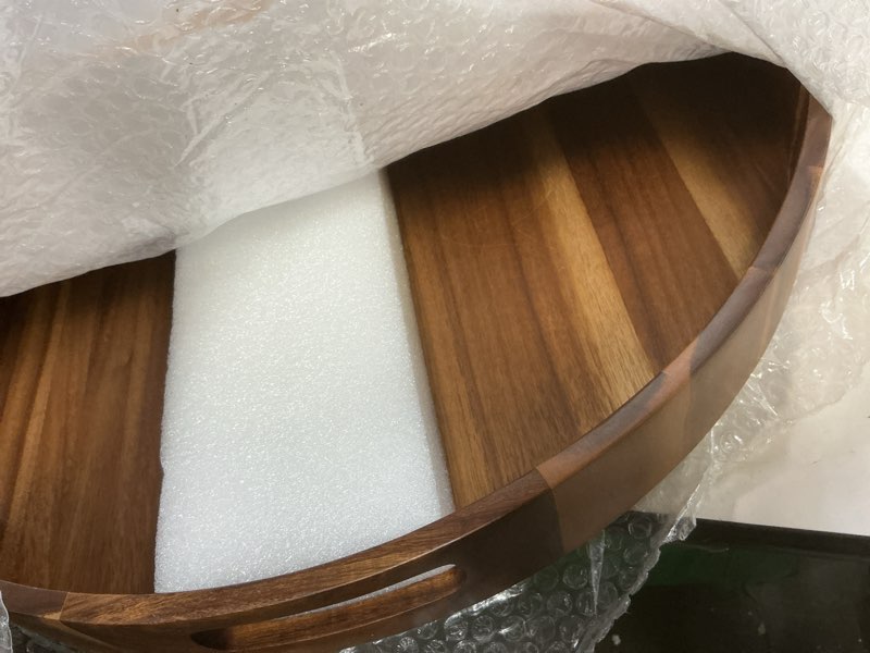 Condition photo showing Good Condition for extra large round ottoman coffee table tray, 22" big kitchen serving trays for huge ottoman counter giant decorative organizer, huge wood serveware tray with built-in handle for big job 22" round tray - acacia