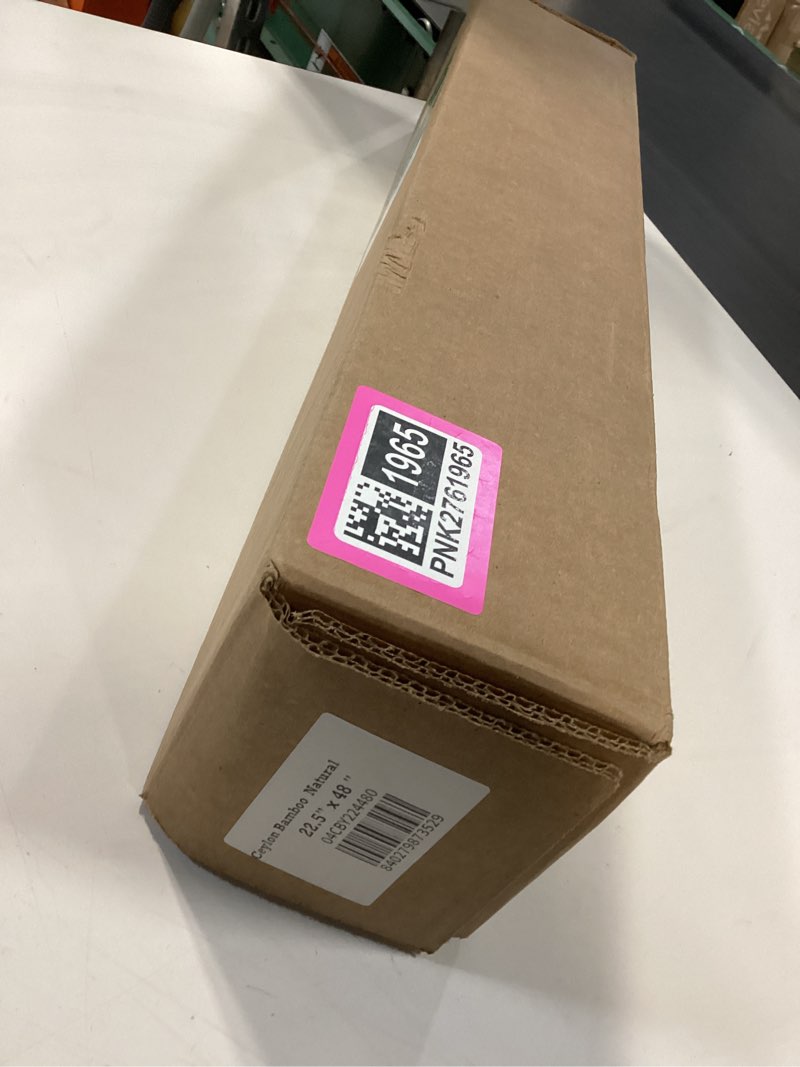 Condition photo showing New/Like New for Calyx INTERIORS Cordless Bamboo Roman Shade Blind, Light Filtering, 22.5" W x 48" H, Ceylon Natural, Neutral and Yellow Wood Tones. Limited Privacy 22.5"W x 48"H Natural