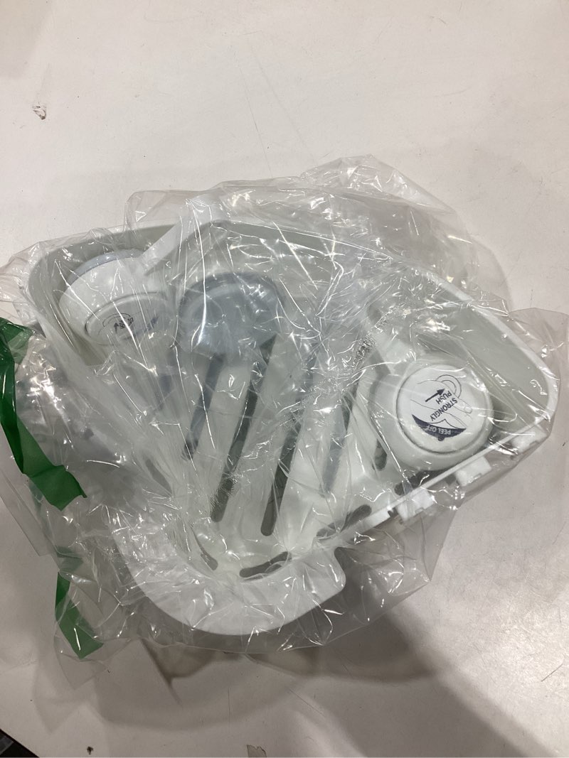 Condition photo showing As Is for TAILI Corner Shower Caddy with Suction Cups, Wall Mounted Organizer Plastic Rack for Small Bathrooms, Kitchen, Removable Drill-Free Heavy Duty Shelf Basket, White 1 Tier