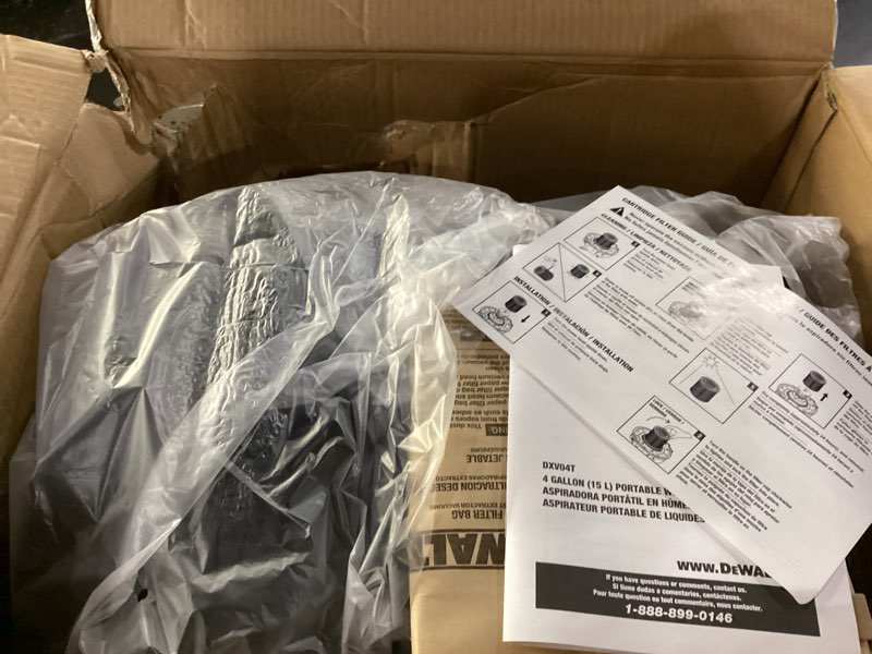 Condition photo showing As Is for dewalt dxv04t portable 4 gallon wet/dry vacuum, yellow