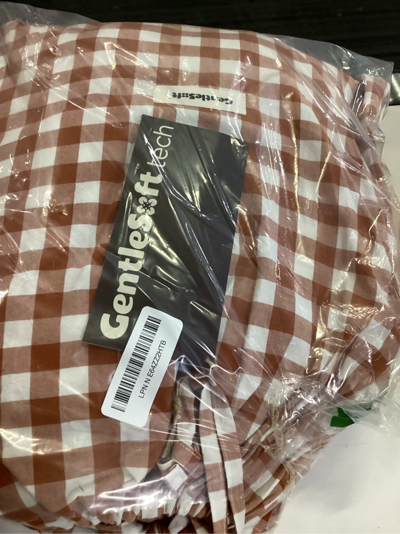 Condition photo showing Good Condition for bedsure gingham duvet cover king, 100% washed cotton duvet cover linen?like, purewoven with reversible yarn?dyed design & double?stitch craft, 3-piece with zipper, gingham terracotta, 104"x90" king (104" x 90") 12 - gingham - terracotta