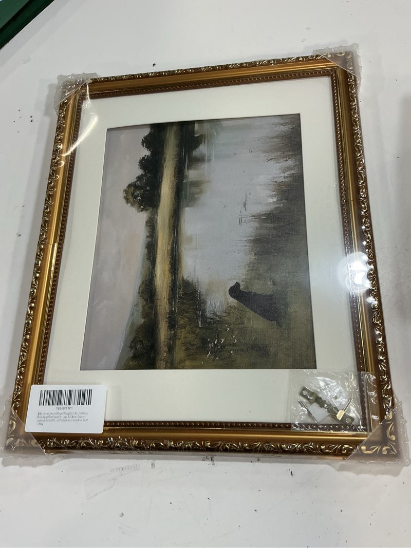 Condition photo showing Good Condition for atterrirart gold framed vintage landscape wall art, 13 * 16inch, nature wildflower wall decor, country botanical canvas prints, retro forest wall art for bedroom, living room, ready to hang