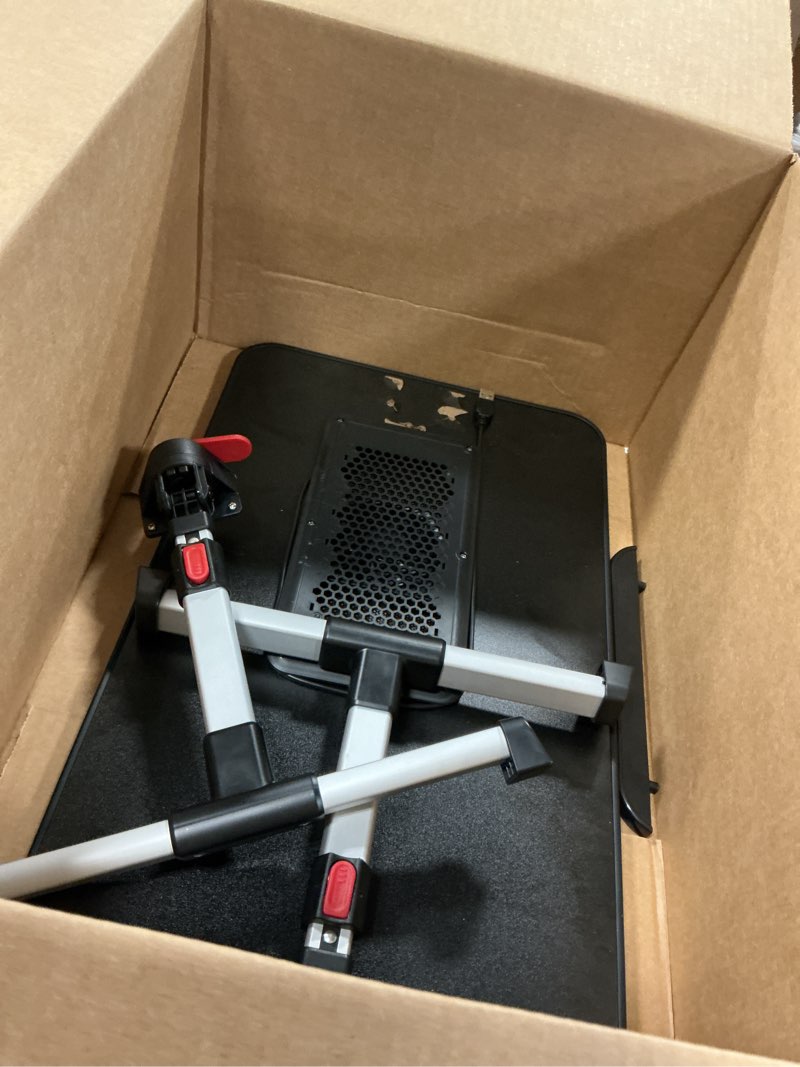 Condition photo showing As Is for Laptop Desk for Bed with Cooling Fan, SAIJI Height & Angle Adjustable Laptop Stand for Bed, Lap Desk Tray Table, Lightweight Foldable Portable Computer Table for Couch Sofa Chair Floor Desk (Black)