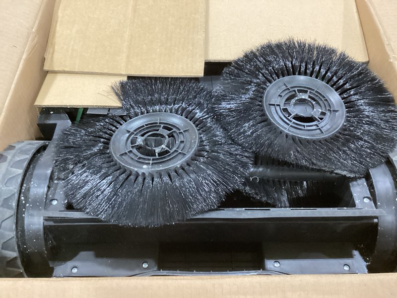 Condition photo showing As Is for vevor walk-behind hand push floor sweeper, 25.6" sweeping width floor sweeper manual non-electric, 5-gallon waste container, angle & height adjustable folding handle for walkway, yard, garage, patio