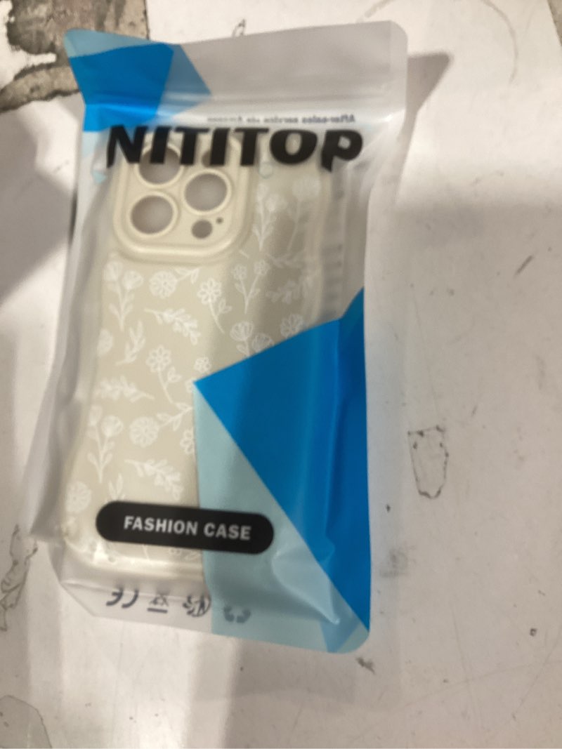 Condition photo showing Good Condition for NITITOP Compatible with iPhone 16 Pro Case Curly Cute Flowers Floral Leaves Design for Women Girls Artistic Wavy Frame Soft TPU Shockproof Protective Full Camera Protection Cover - White