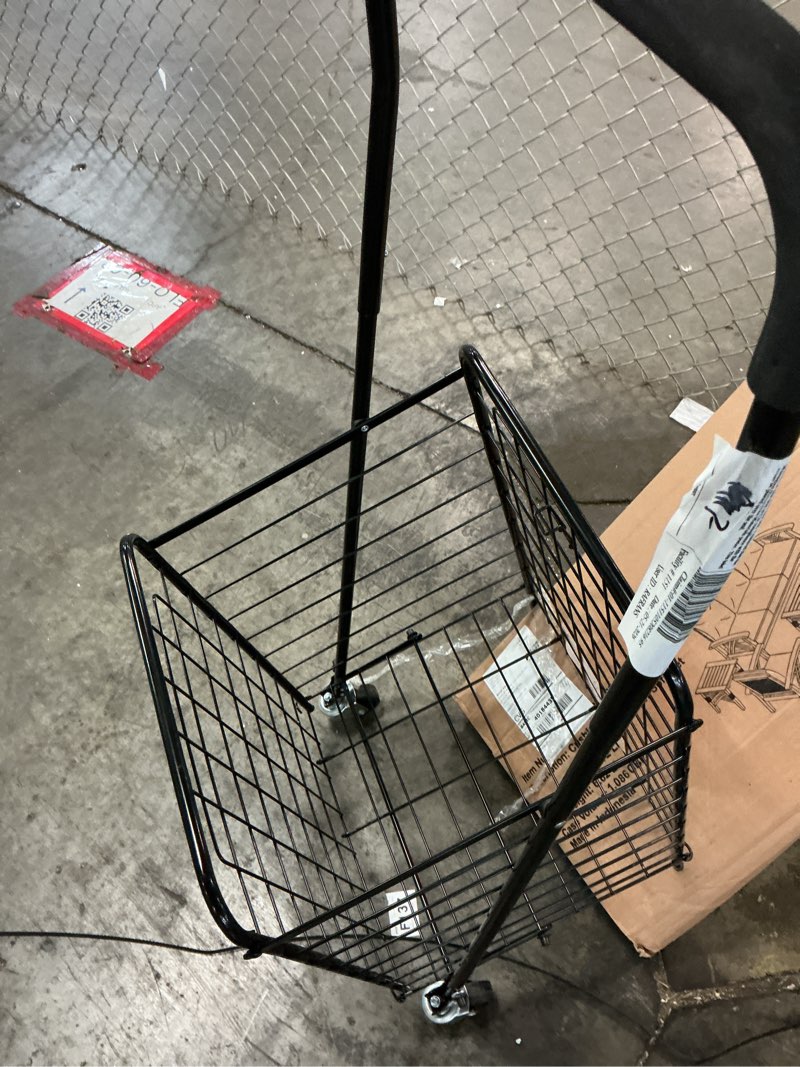 Condition photo showing As Is for (incomplete )foldable shopping cart with rolling swivel wheels, heavy duty grocery utility cart with double basket for groceries laundry luggage travel, 56 * 62 * 102cm black 118l