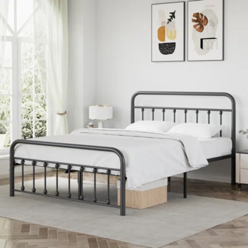 neebirgelia black metal bed frame with headboard and footboard single platform mattress base,metal tube and iron-art bed (size unknown )