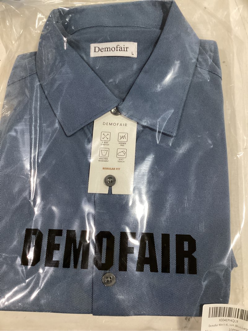 Condition photo showing Good Condition for Men's Knitted Button Down Shirt Long Sleeve Stretch Wrinkle-Free Comfortable Shirts Blue Large