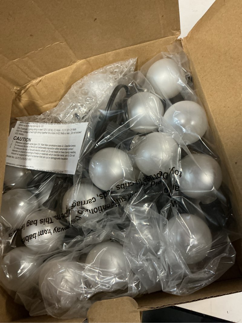 Condition photo showing Good Condition for g40 outdoor globe lights, 25ft globe christmas lights with 27 led shatterproof frosted bulbs (2 spare), outdoor string lights for party patio garden backyard bistro pergola gazebo decor, black wire frosted white-black 25ft