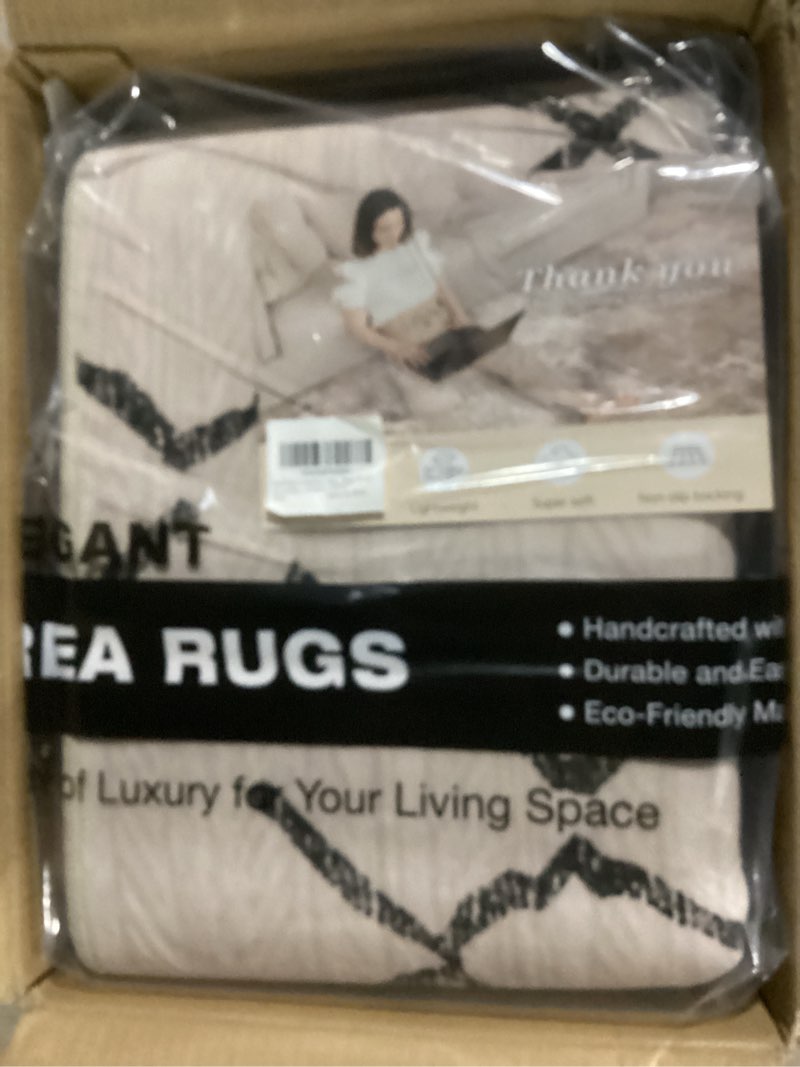 Condition photo showing New/Like New for Area Rug Living Room Rugs - 5X7 Washable Boho Farmhouse Bohemian Neutral Large Moroccan Geometric Soft No Slip Indoor Thin Floor Carpet for Bedroom Under Dining Table Home Office - Beige Beige 5' x 7' (Rectangular)