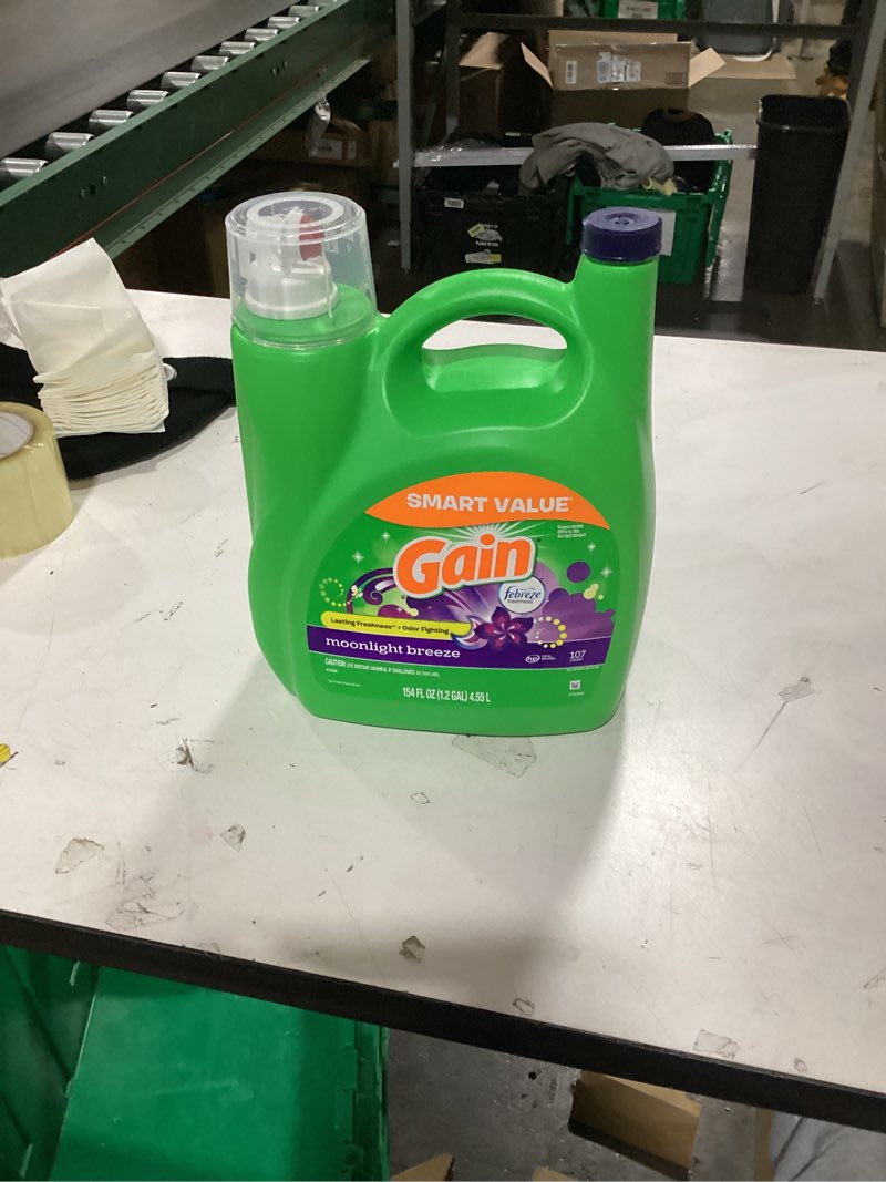 Condition photo showing New/Like New for Gain + Aroma Boost Liquid Laundry Detergent, Moonlight Breeze Scent, 107 Loads, 154 Fl Oz, HE Compatible with Febreze and Oxi (125)