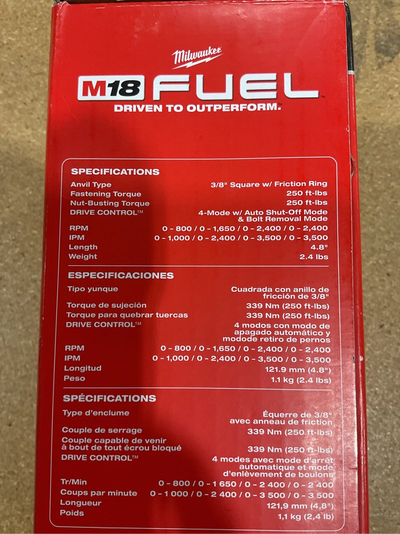 Condition photo showing New/Like New for milwaukee 2854-20 m18 18v fuel 3/8" compact impact wrench w/ friction ring