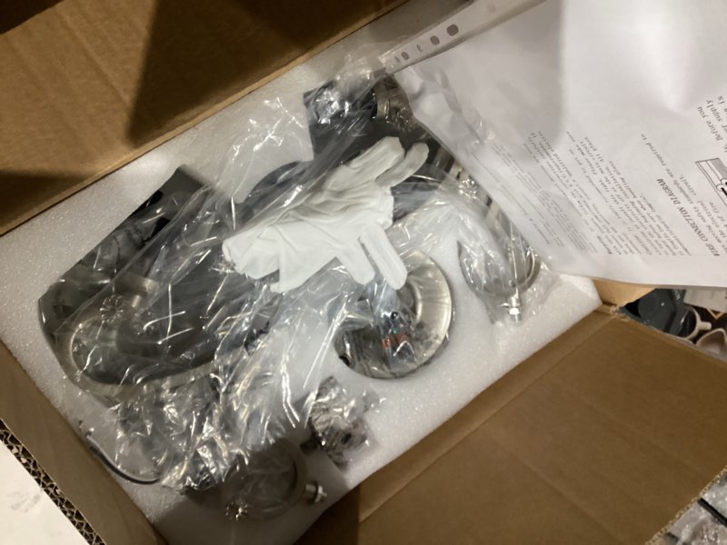 Condition photo showing New/Like New for Crystal Chandelier, 5-Light Modern Chandelier for Dining Room Light Fixture, Nickel Finish Pendant Ceiling Light Fixture, Modern Candle Chandelier for Living Room Kitchen Island Entryway Bedroom Nickel 27" High 22.7" Wide