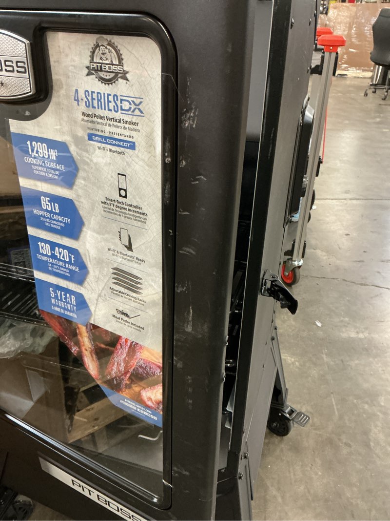 Condition photo showing As Is for pit boss dx series vertical 4 series 1300-sq. in black pellet smoker