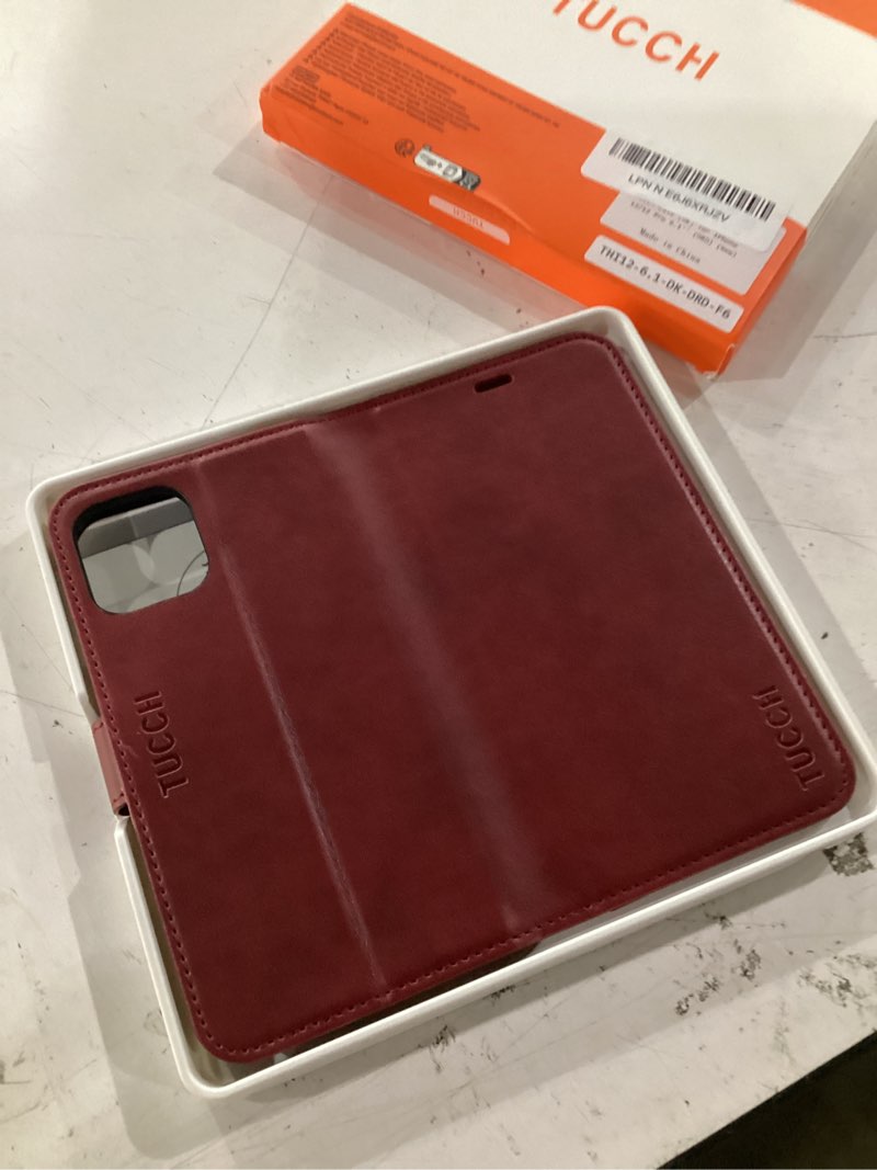 Condition photo showing Good Condition for tucch case wallet for iphone 12/12 pro 6.1", rfid blocking folio, dark red | 3 card holders, kickstand, pu leather, magnetic closure, shockproof tpu shell, protective flip cover