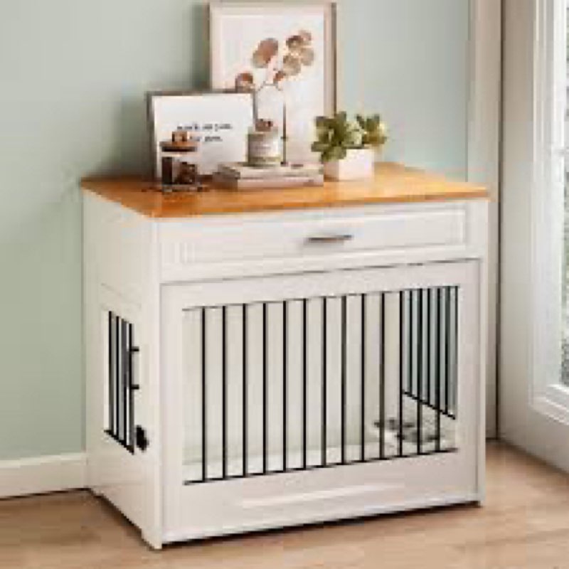 Large Dog Crate with Flip - up Door, Drawer, 34\"H x 37\" W x 24'D