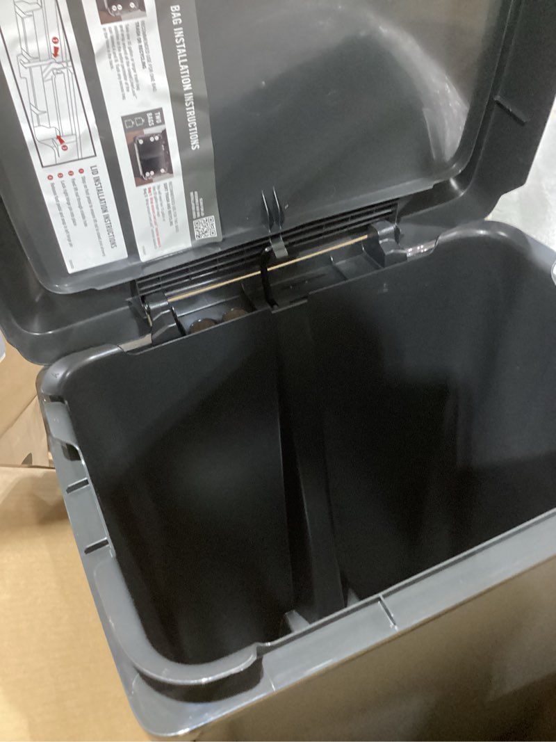 Condition photo showing Good Condition for rubbermaid premier high-capacity step-on trash can, 19 gallon, single or dual stream trash or recycling, charcoal, stainless-steel rim, lid lock, quiet lid, for home/kitchen/garage/apartment metal rim