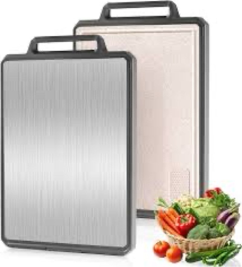 Double-Sided Stainless Steel Cutting Board - Premium Non-Toxic, Dishwasher Safe Metal Chopping Board