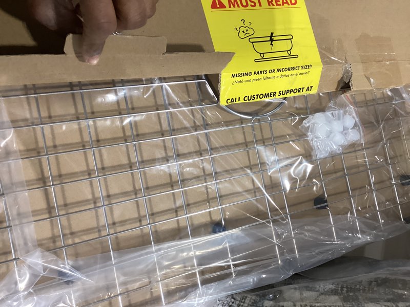 Condition photo showing Good Condition for serene valley sink protector grid 26-1/16" x 14-1/16", rear drain with corner radius 3-1/2", 304 stainless steel material nlw2614r