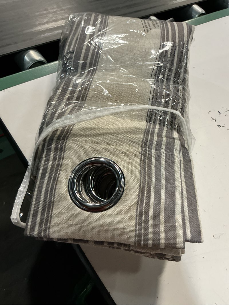 Condition photo showing Good Condition for driftaway farmhouse curtains for living room vertical striped linen curtains semi sheer light filtering grommet window treatments, 84 inches long, 2 panels, grey on beige grey-grommet bold stripe 52"w x 84"l (pack of 2)